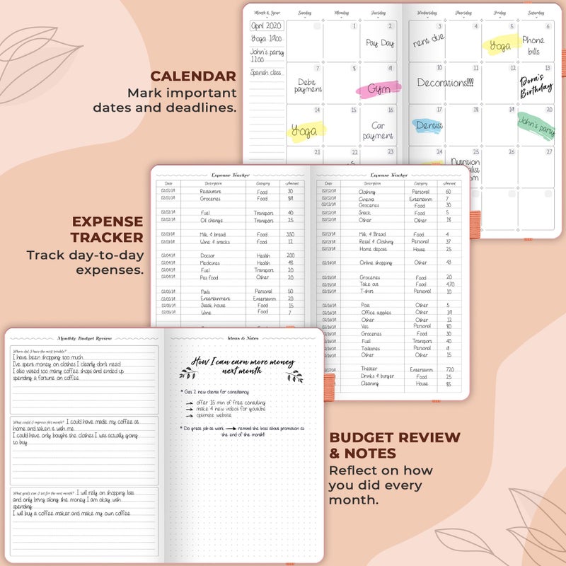 GoGirl Budget Planner â€“ Monthly Financial Planner Organizer Budget Book. Expense Tracker Notebook Journal to Control Money, A5 (Peach Pink) - Image 4